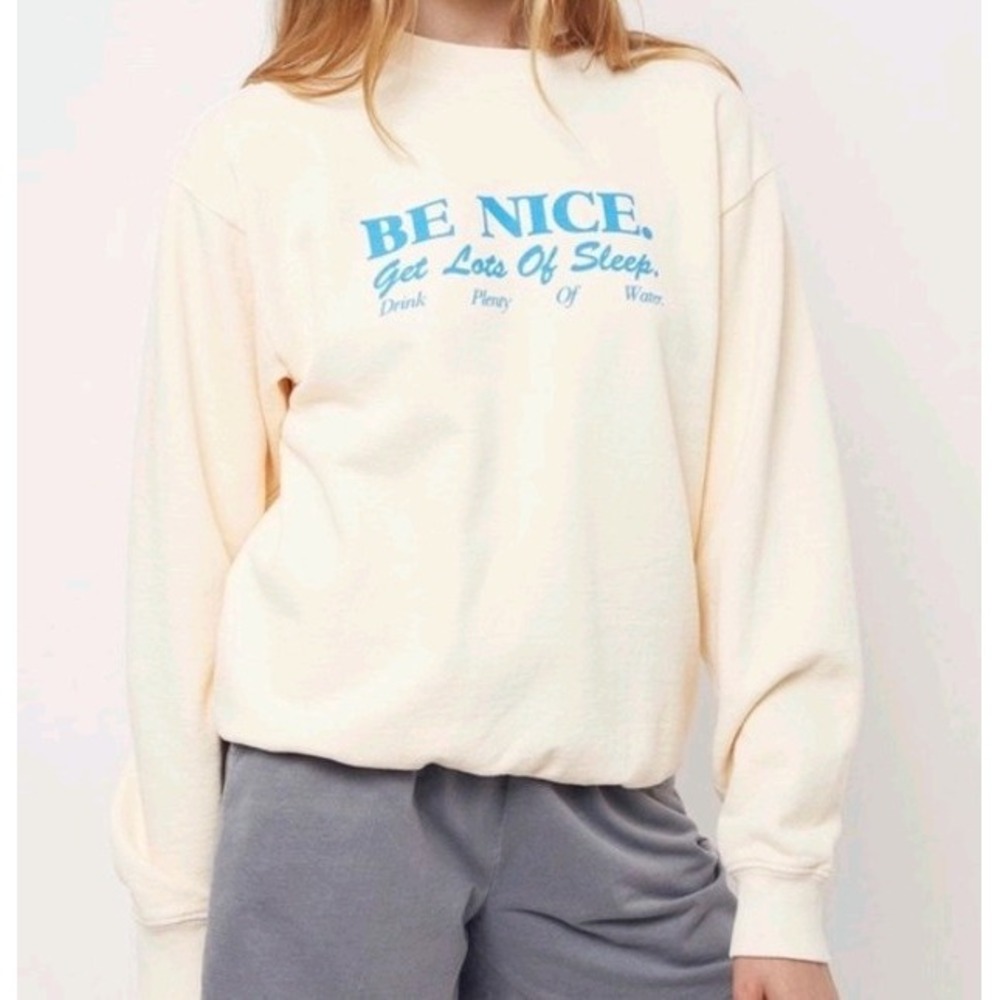 Sporty & Rich Be Nice Graphic Crewneck Sweatshirt Yellow Women's Size M EUC